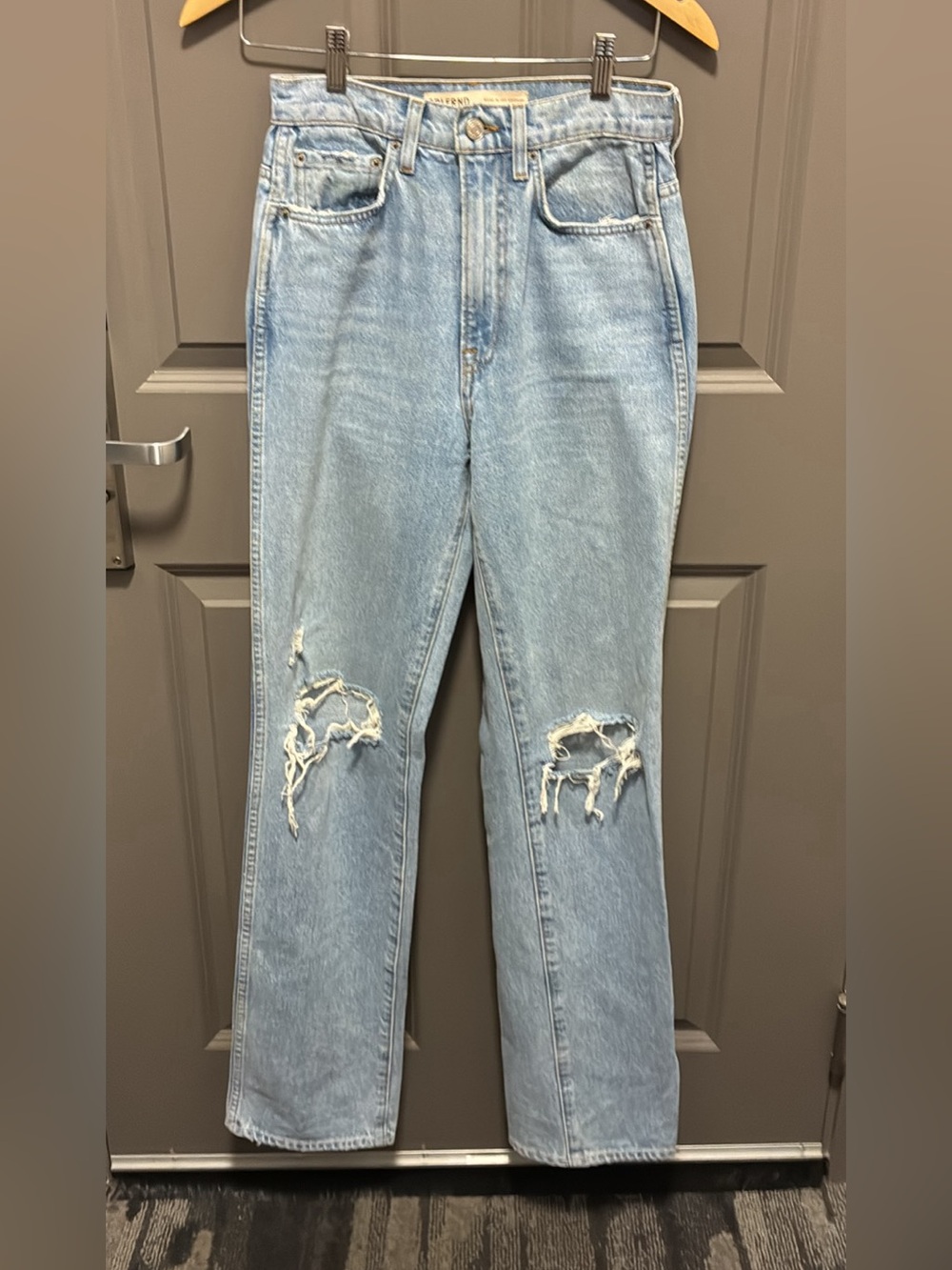 GRLFRND Light Blue Distressed Straight-Leg Jeans